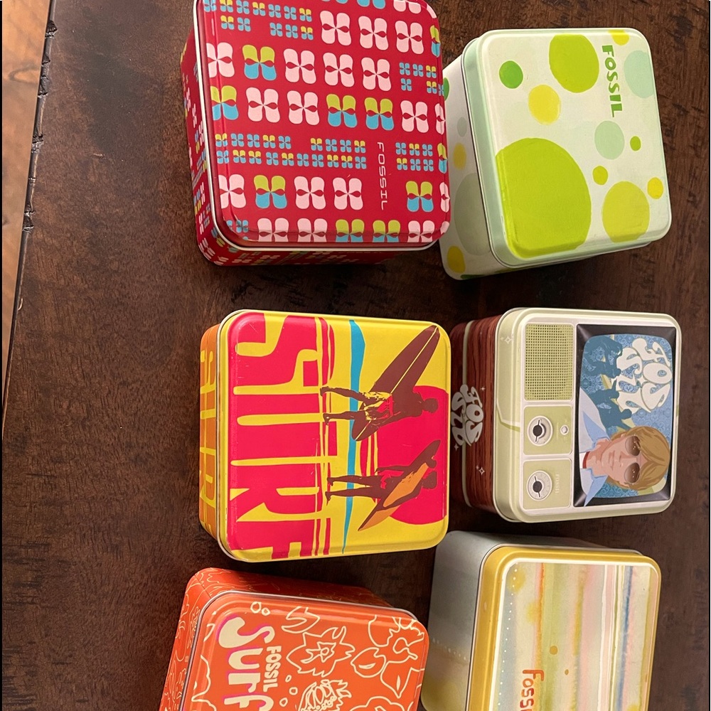 Fossil Watch Tins, group of 6